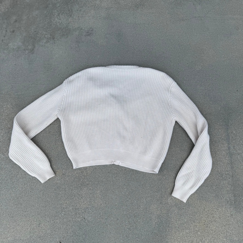 Brandy Melville Cream White Cotton Ribbed V-Neck Button Cardigan Sweater Size S - Picture 7 of 7